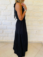 Black Linen Rhodes Tiered Dress