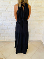 Black Linen Rhodes Tiered Dress