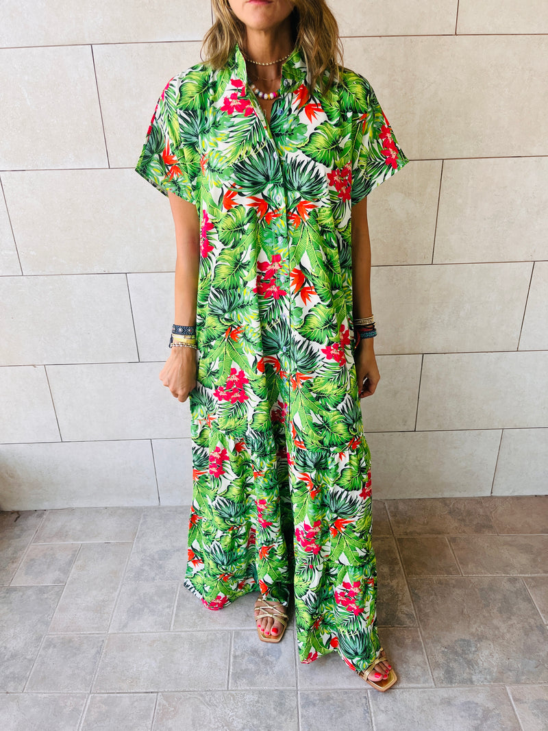 Sunrise Palm Shirt Dress