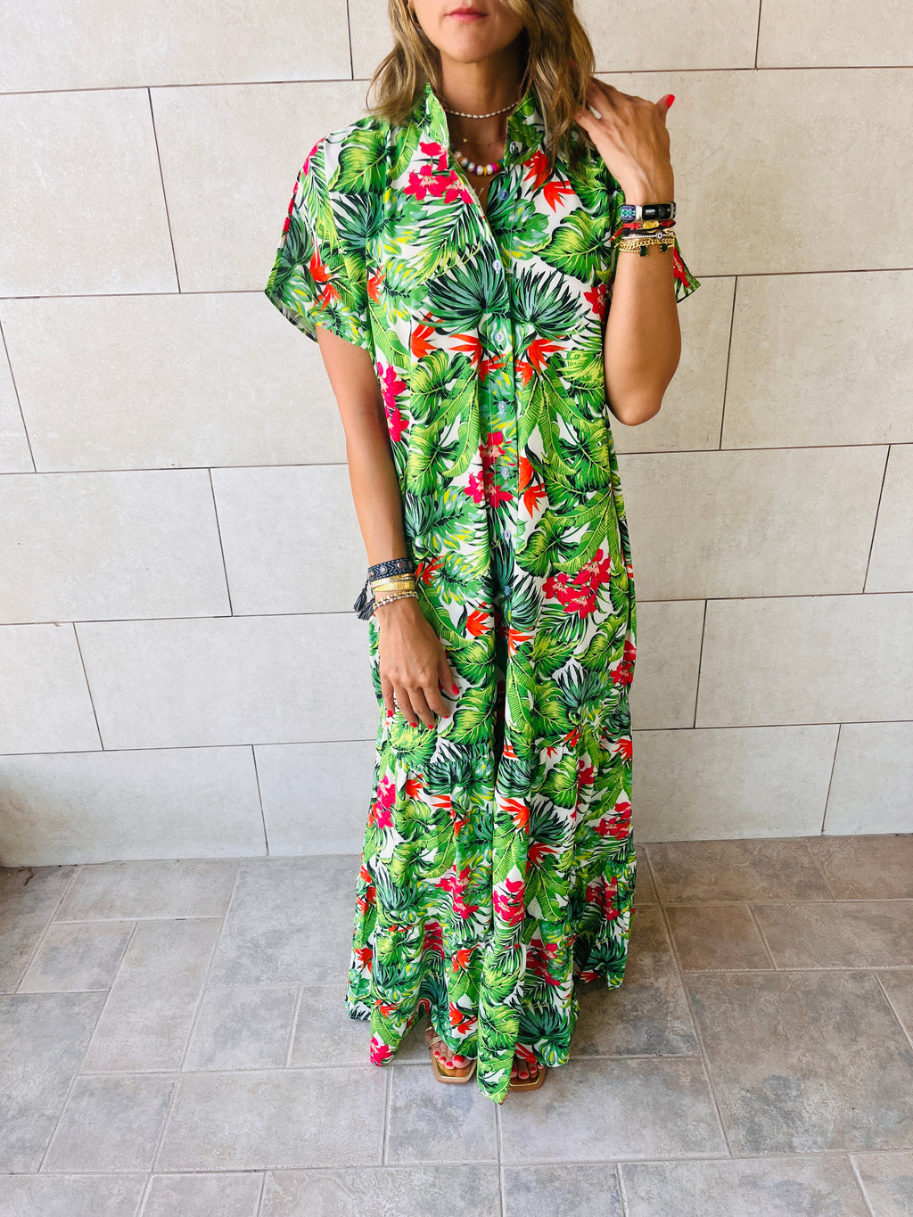 Sunrise Palm Shirt Dress