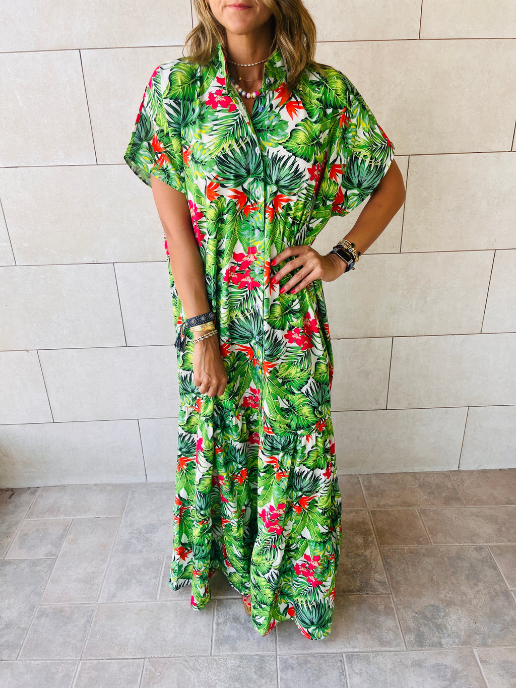 Sunrise Palm Shirt Dress
