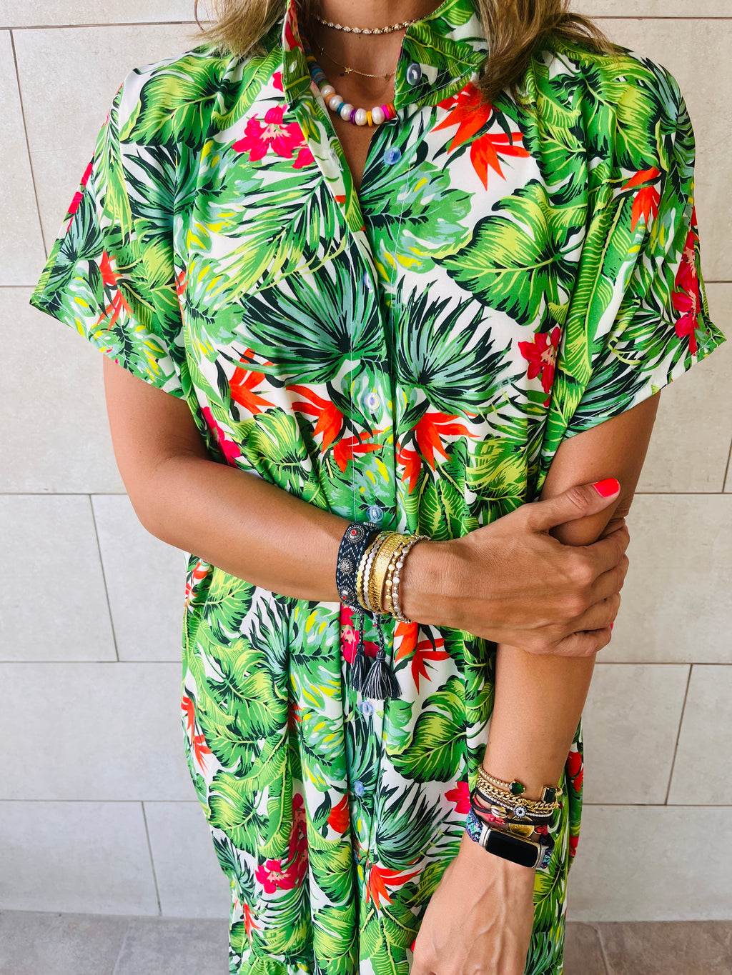 Sunrise Palm Shirt Dress