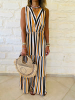Mustard Striped Rhodes Tiered Dress
