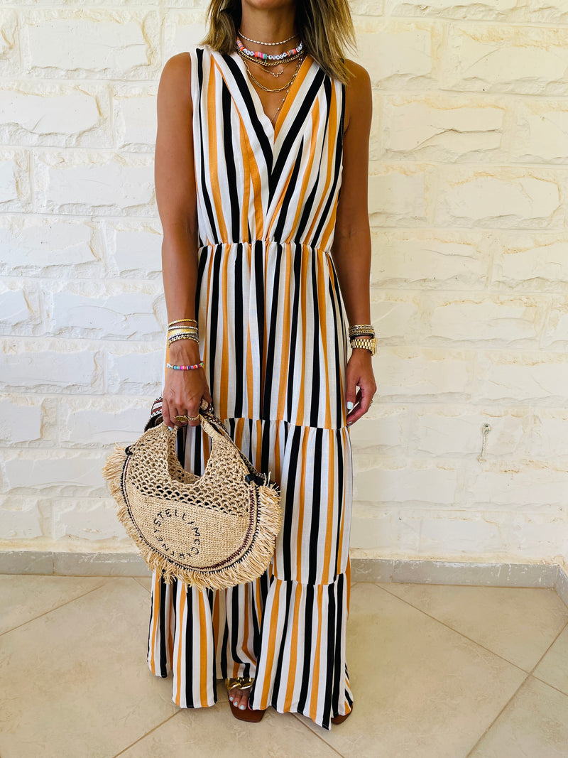 Mustard Striped Rhodes Tiered Dress