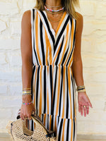 Mustard Striped Rhodes Tiered Dress