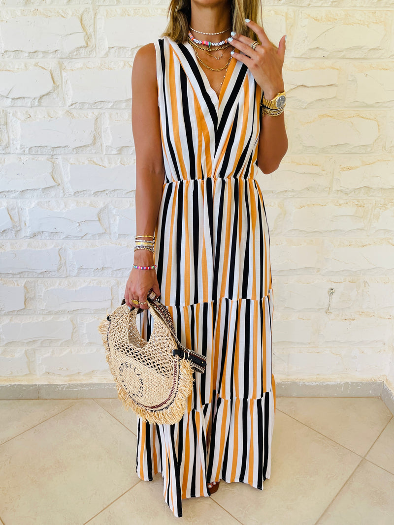 Mustard Striped Rhodes Tiered Dress