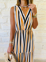 Mustard Striped Rhodes Tiered Dress