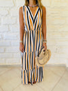 Mustard Striped Rhodes Tiered Dress