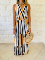 Mustard Striped Rhodes Tiered Dress