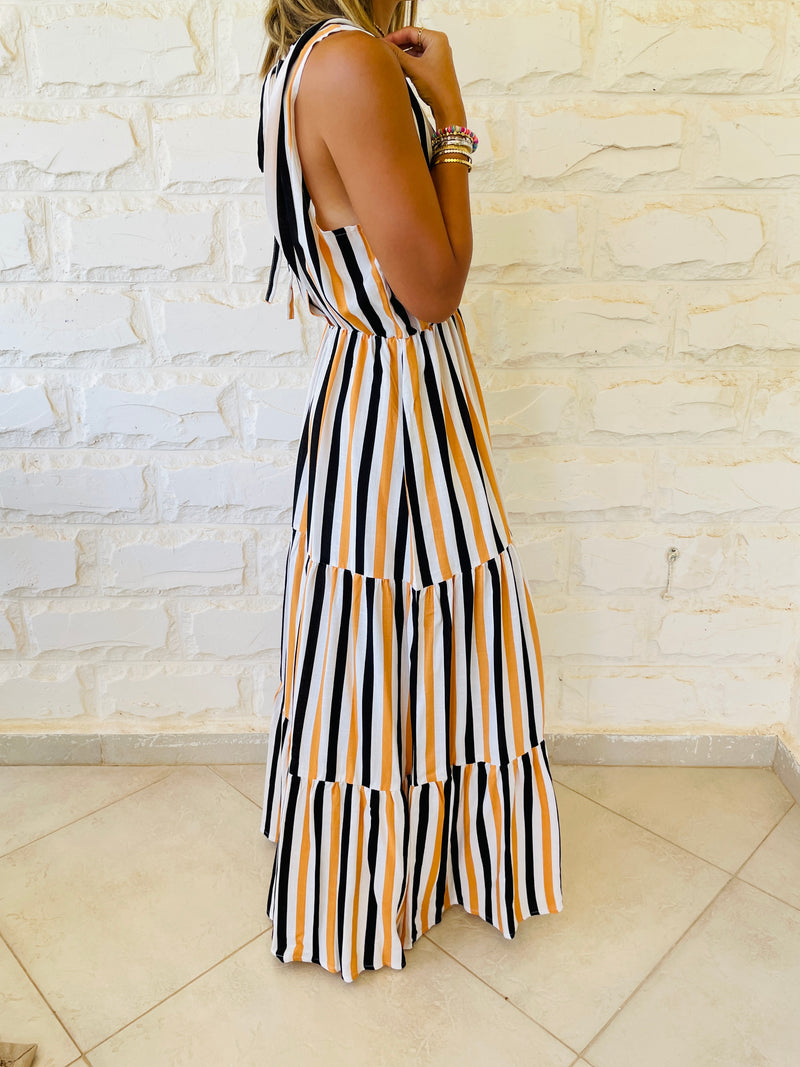 Mustard Striped Rhodes Tiered Dress
