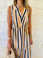 Mustard Striped Rhodes Tiered Dress