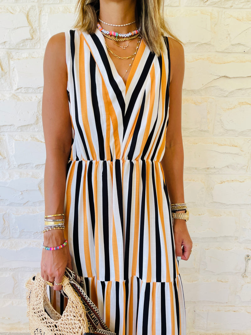 Mustard Striped Rhodes Tiered Dress