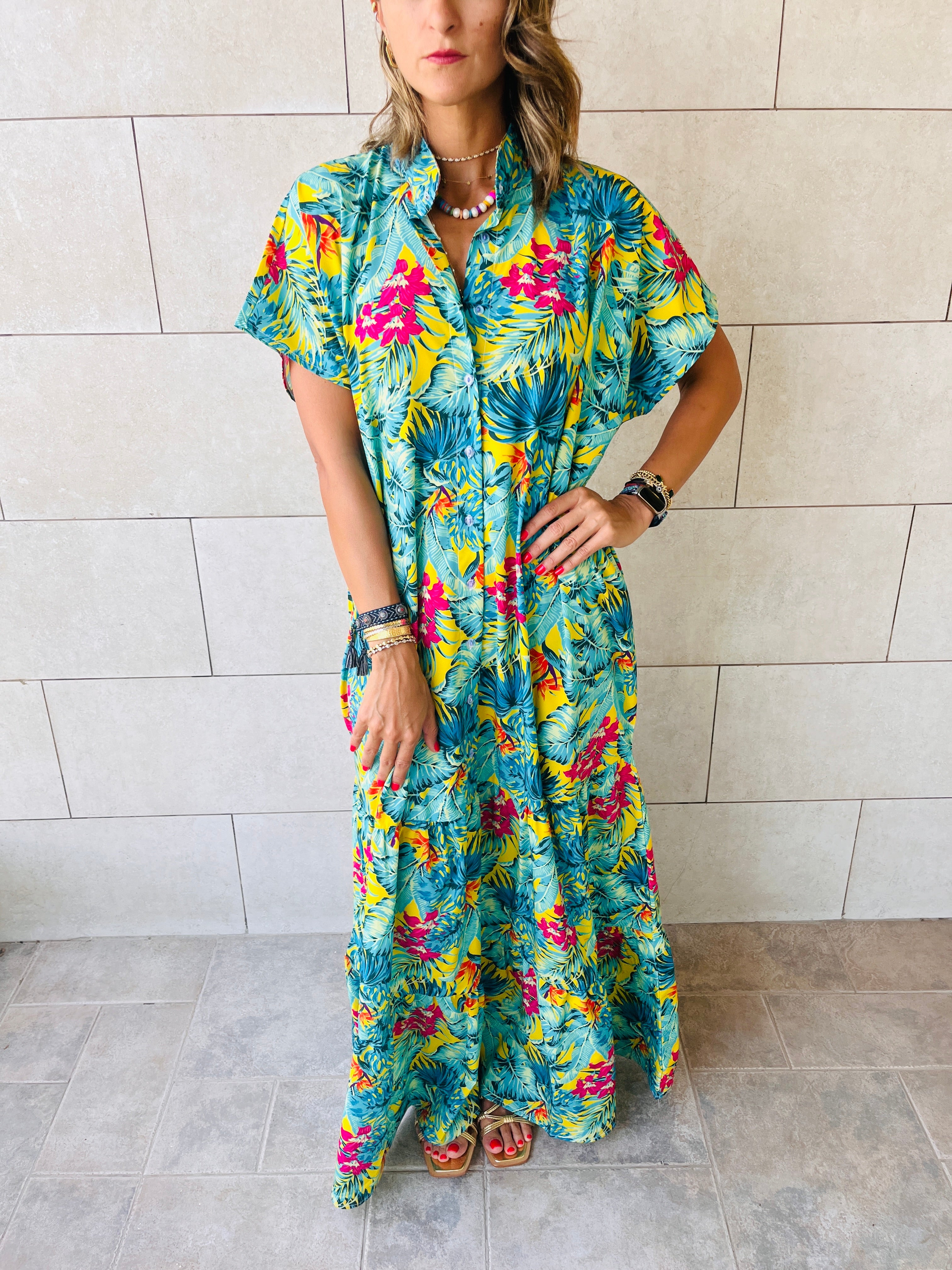 Sunset Palm Shirt Dress