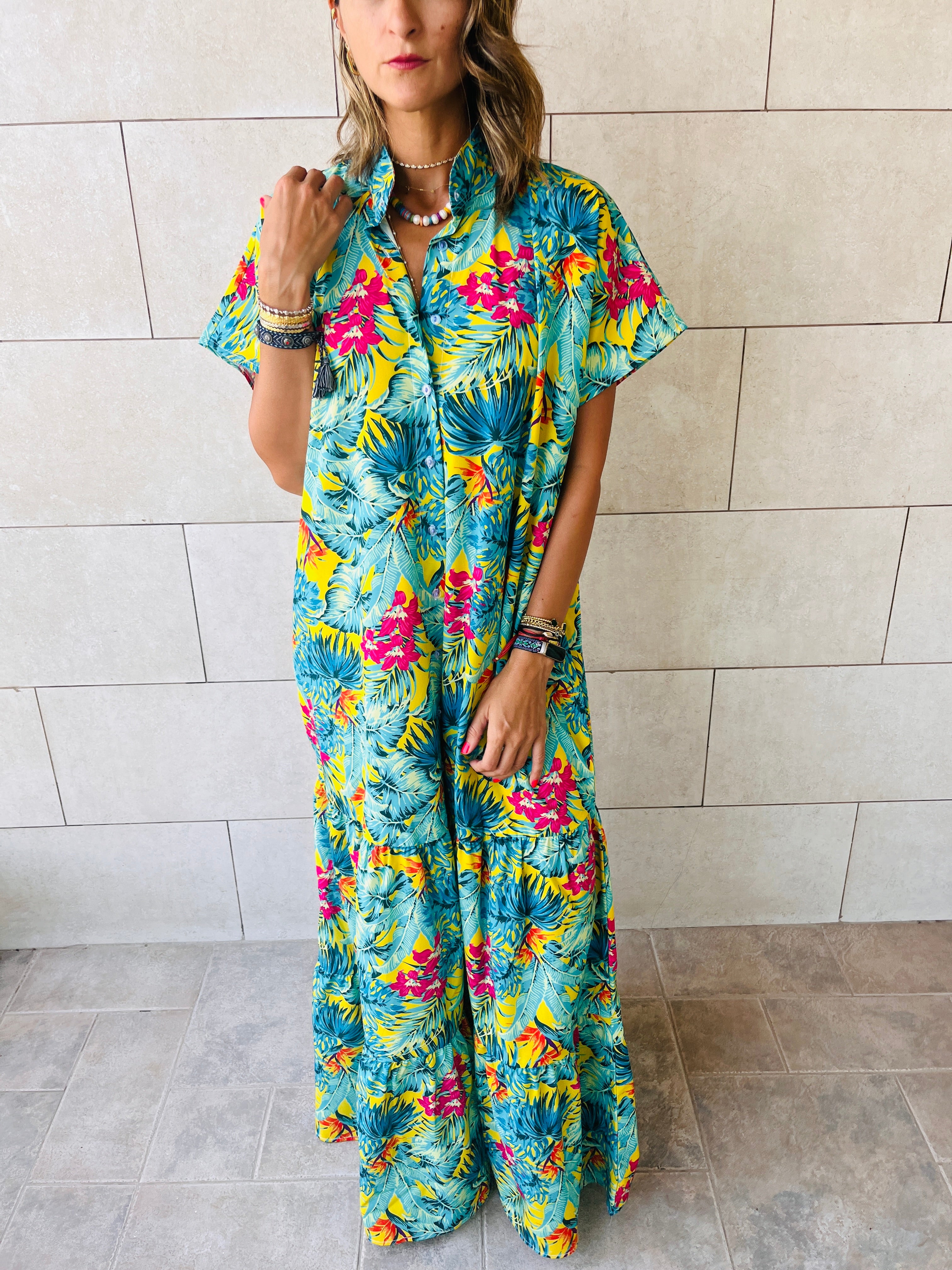 Sunset Palm Shirt Dress