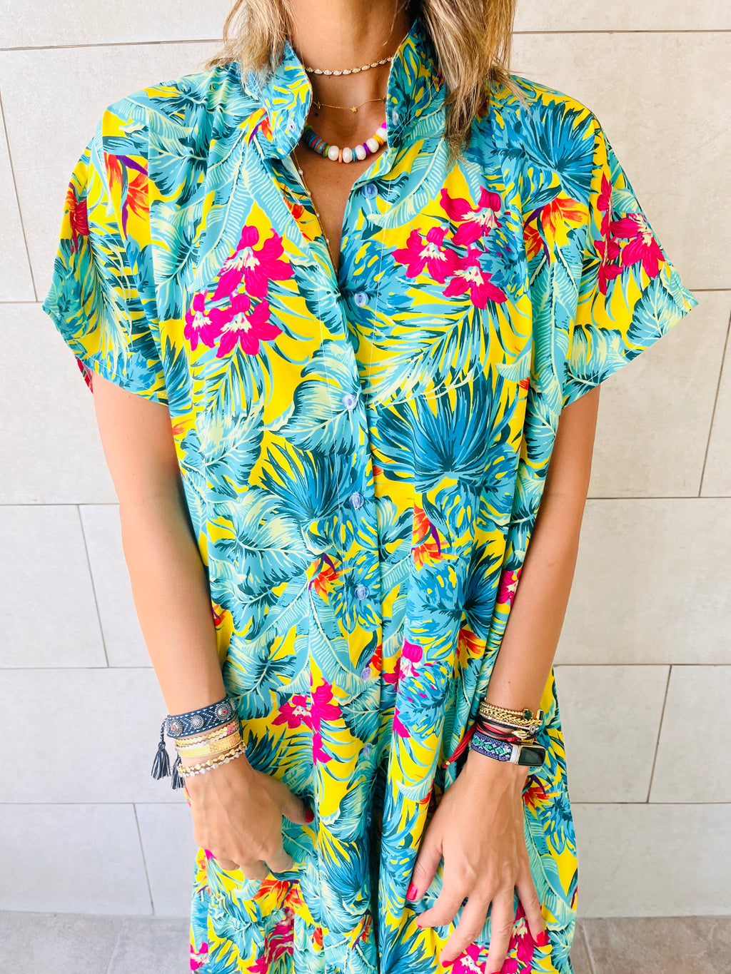 Sunset Palm Shirt Dress