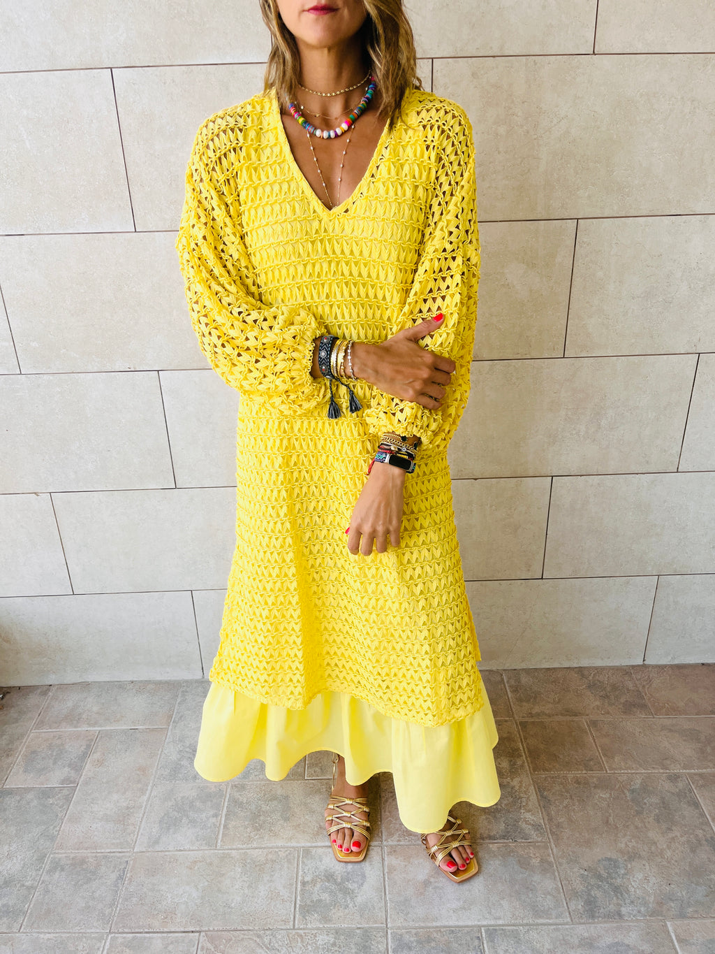 Yellow Luxe Mesh Maxi Dress