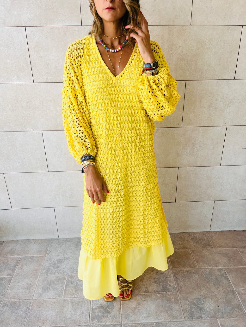 Yellow Luxe Mesh Maxi Dress
