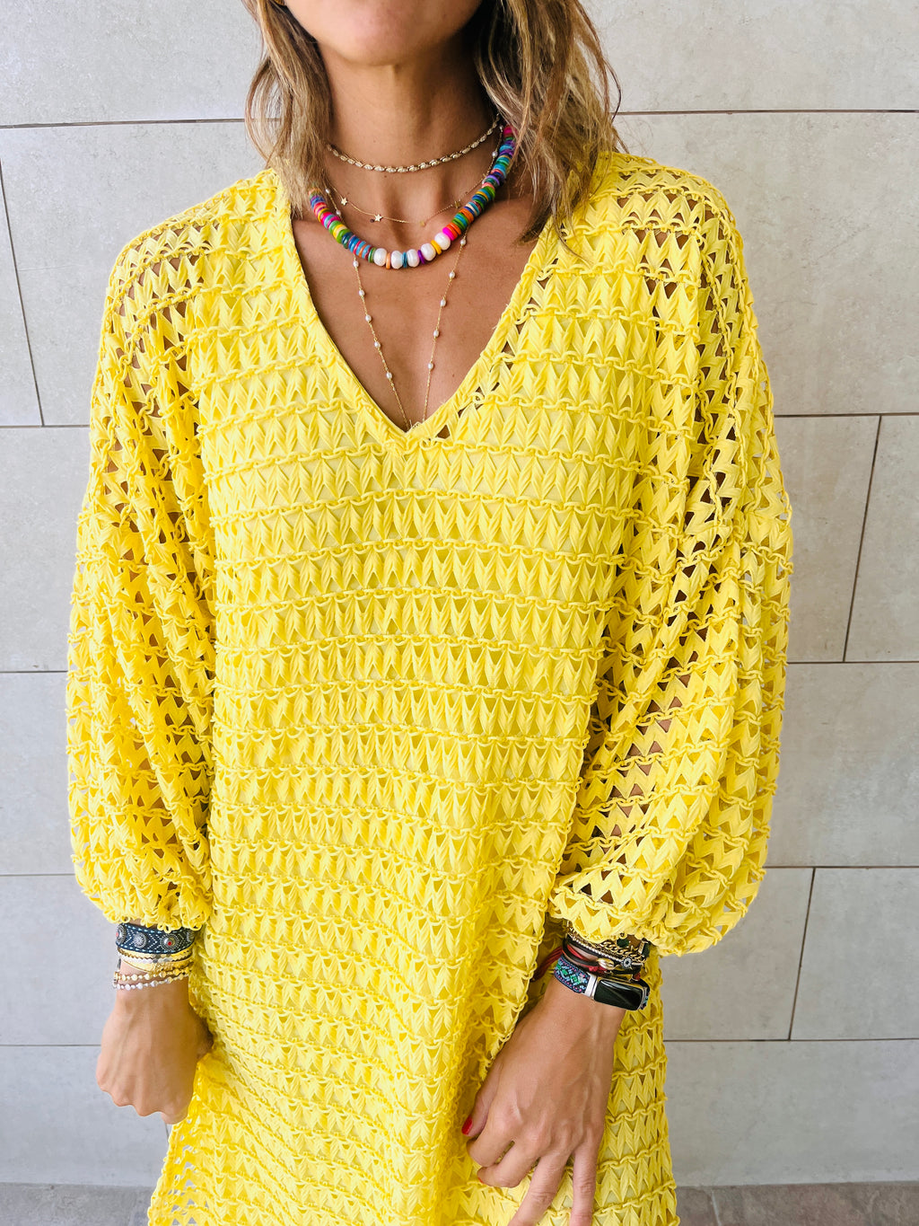 Yellow Luxe Mesh Maxi Dress