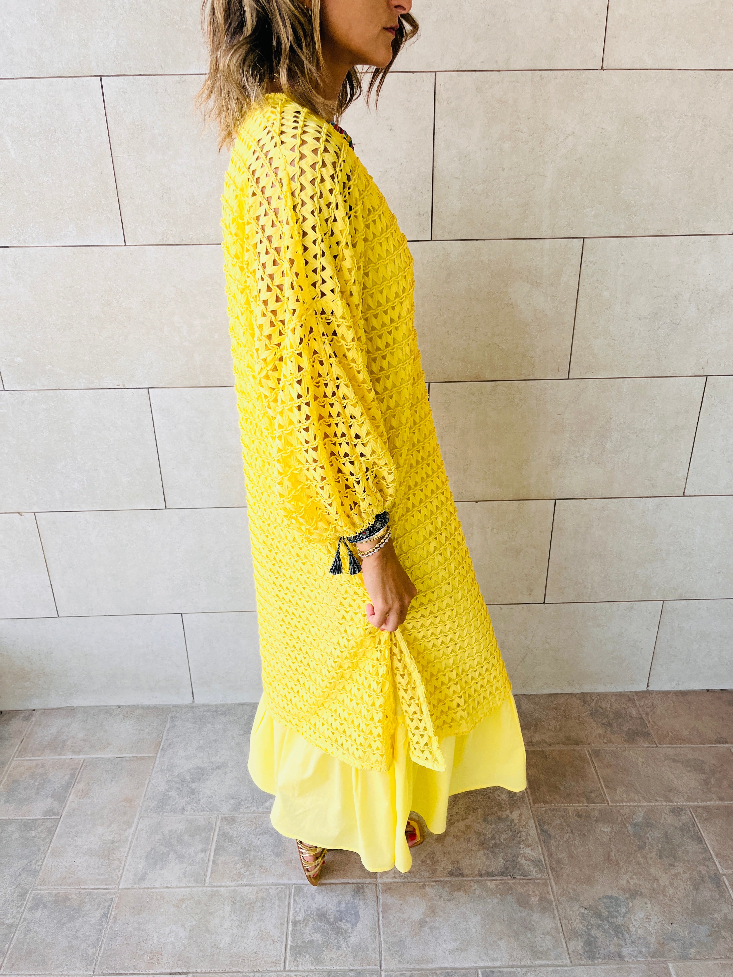 Yellow Luxe Mesh Maxi Dress
