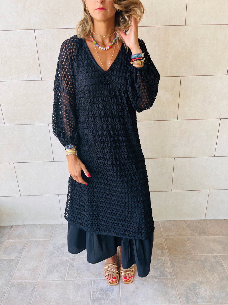 Black Luxe Mesh Maxi Dress