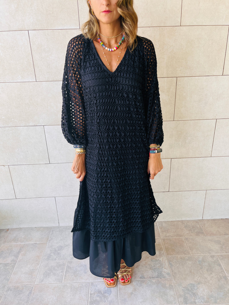 Black Luxe Mesh Maxi Dress