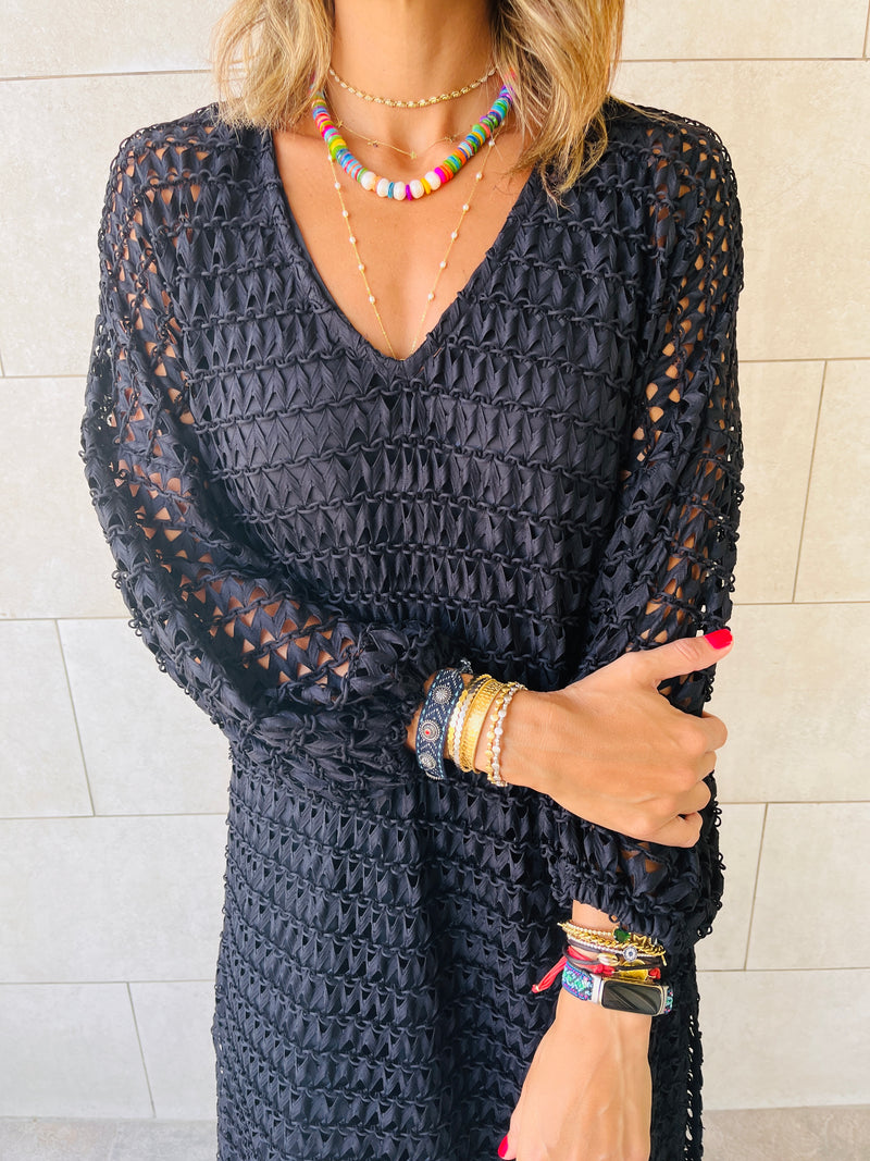 Black Luxe Mesh Maxi Dress