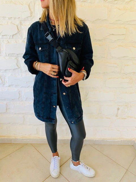 LongLine Black Denim Jacket Frillu