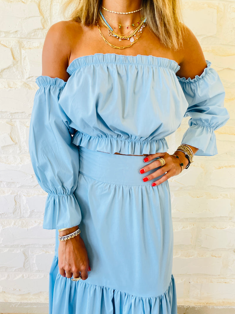 2 Piece Blue Poplin Set