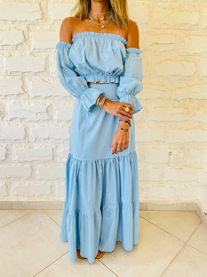 Blue Summer Poplin Skirt