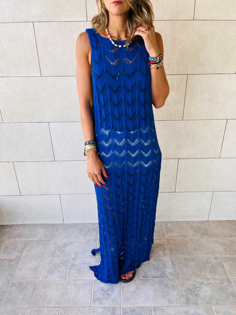 Blue Backless Beach Dress