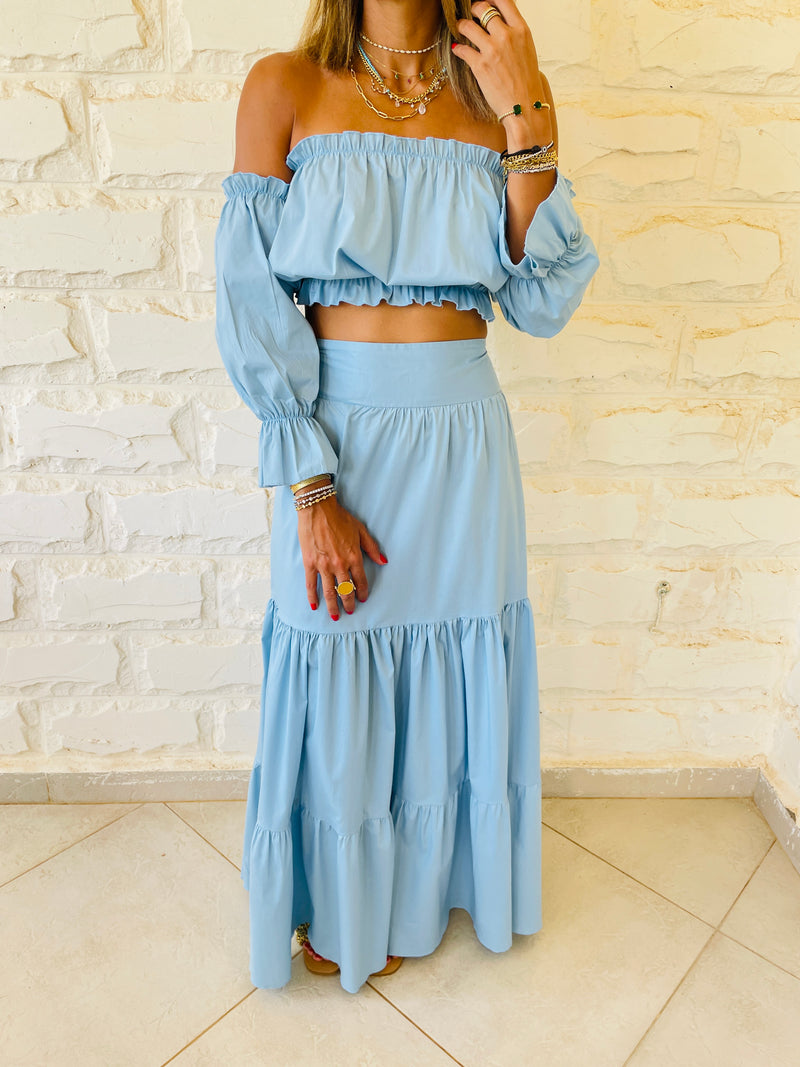 Blue Summer Poplin Skirt