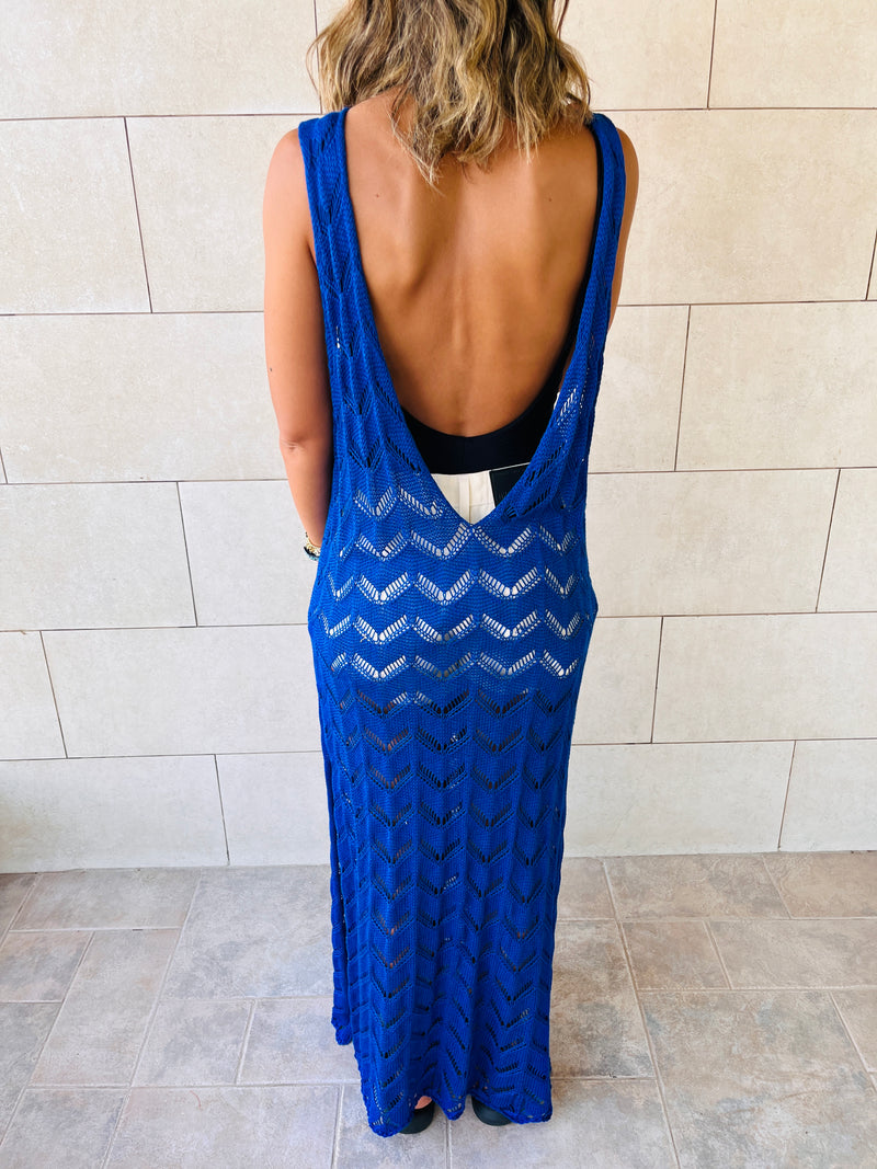 Blue Backless Beach Dress