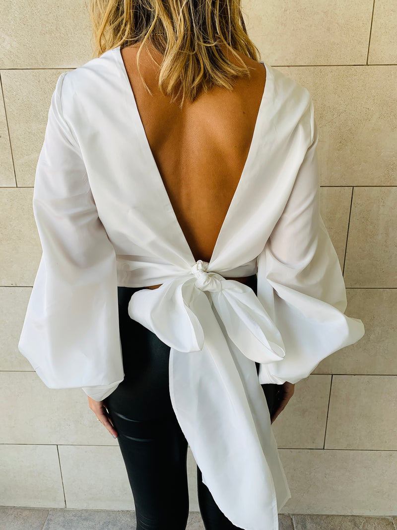 White Bow Back Top