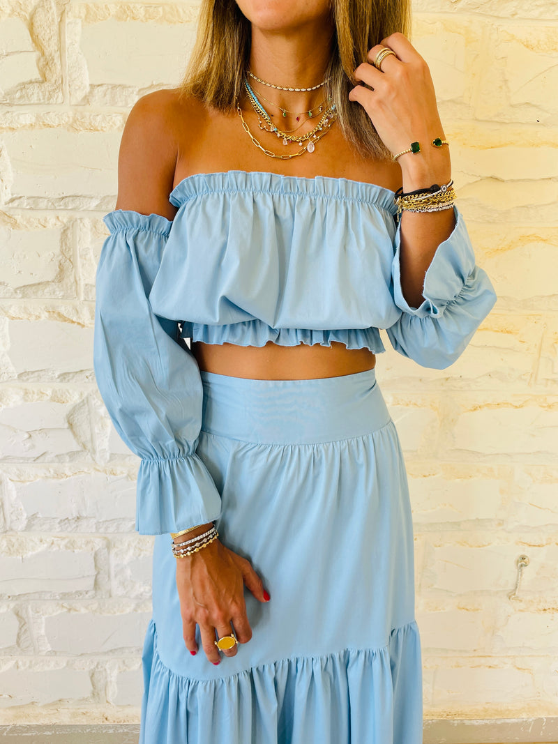 2 Piece Blue Poplin Set