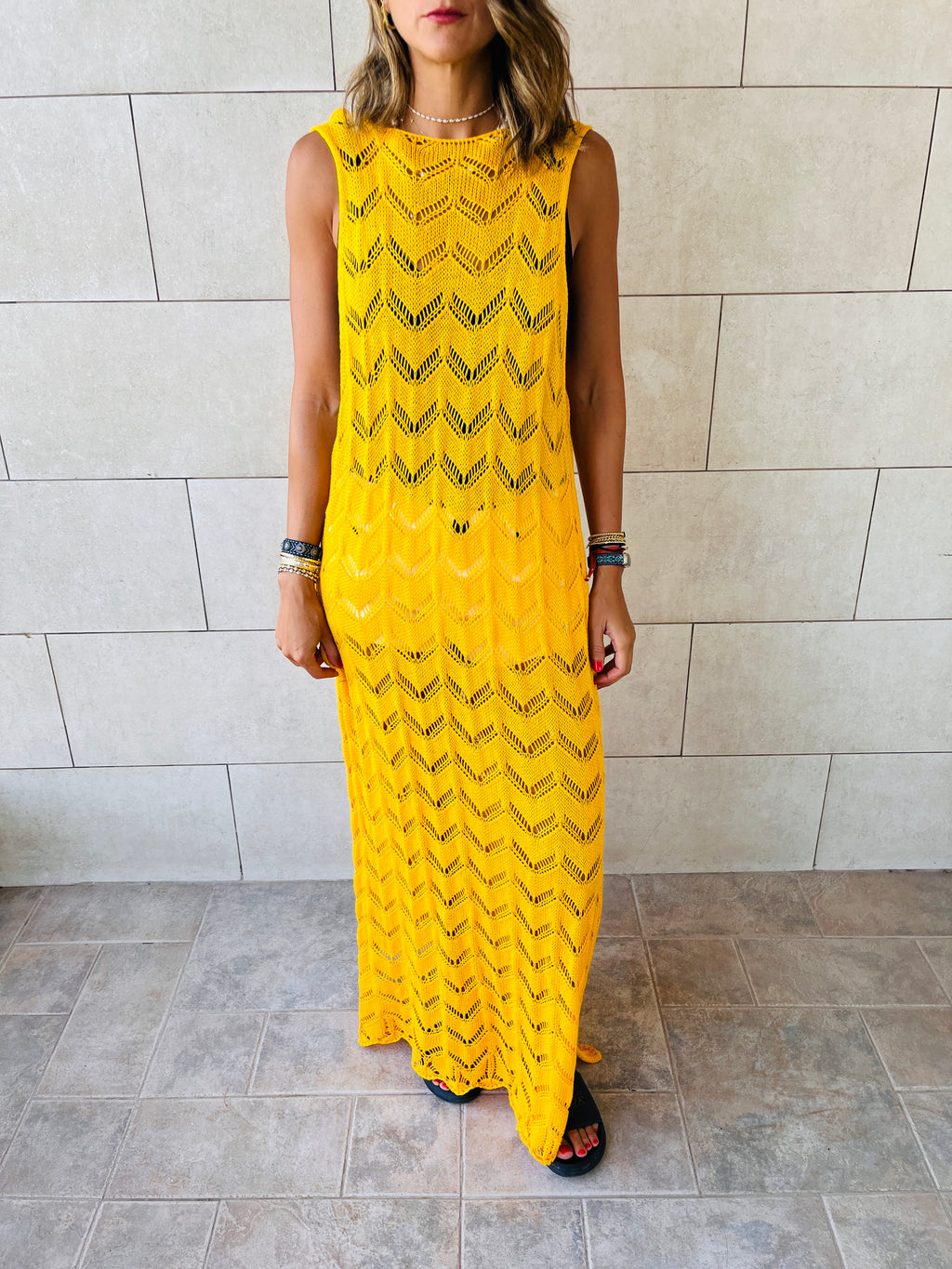 Yellow Backless Beach Dress