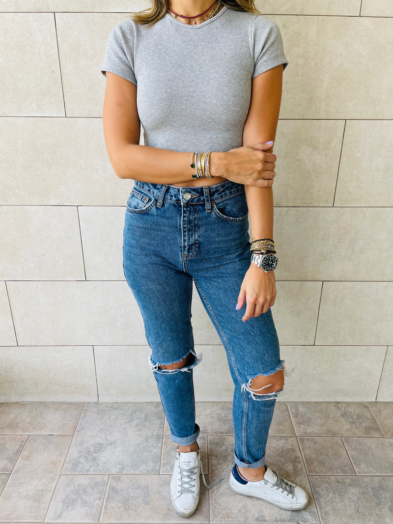 Black & White & Grey Crew Neck Crop Set
