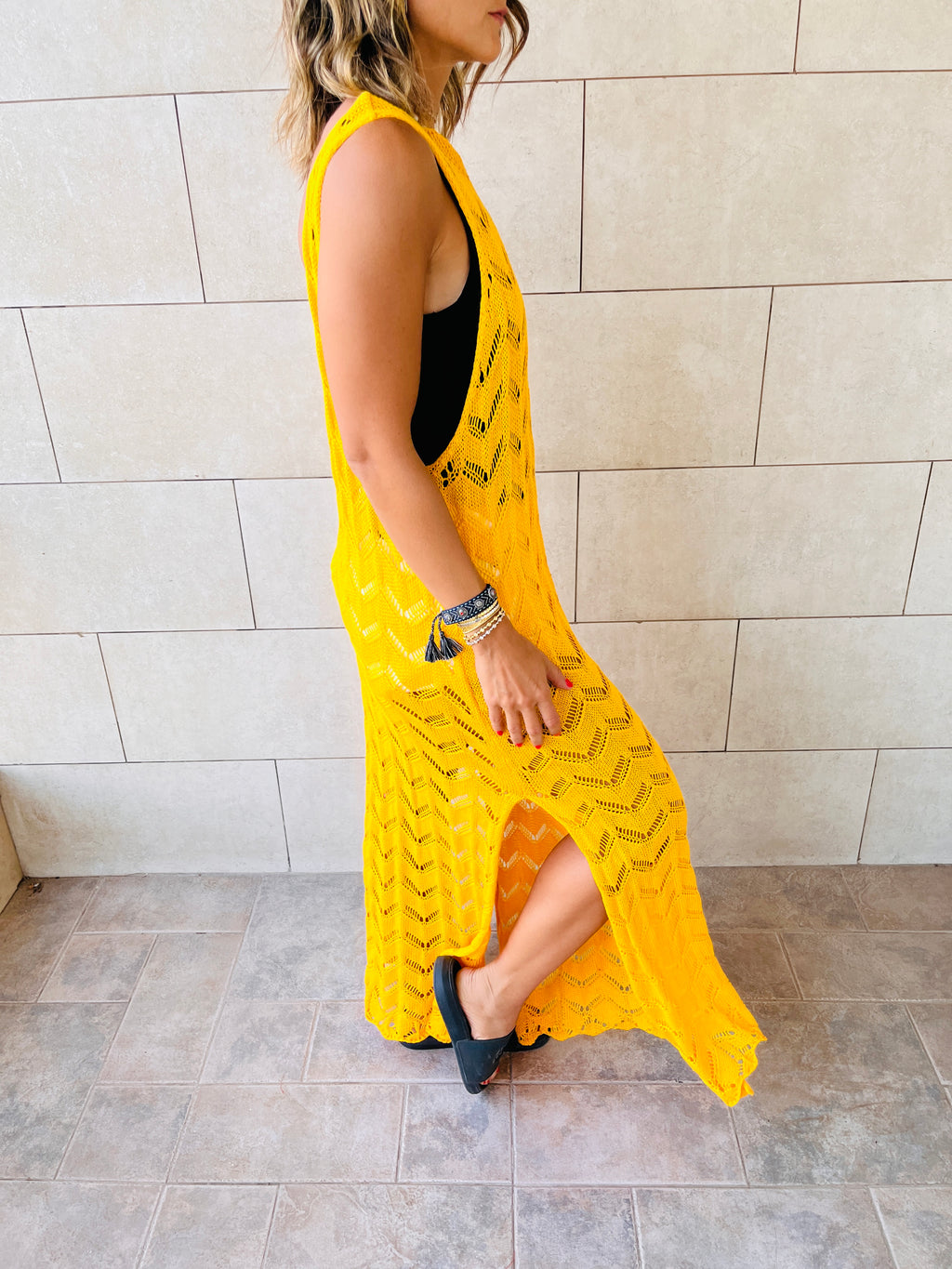 Yellow Backless Beach Dress