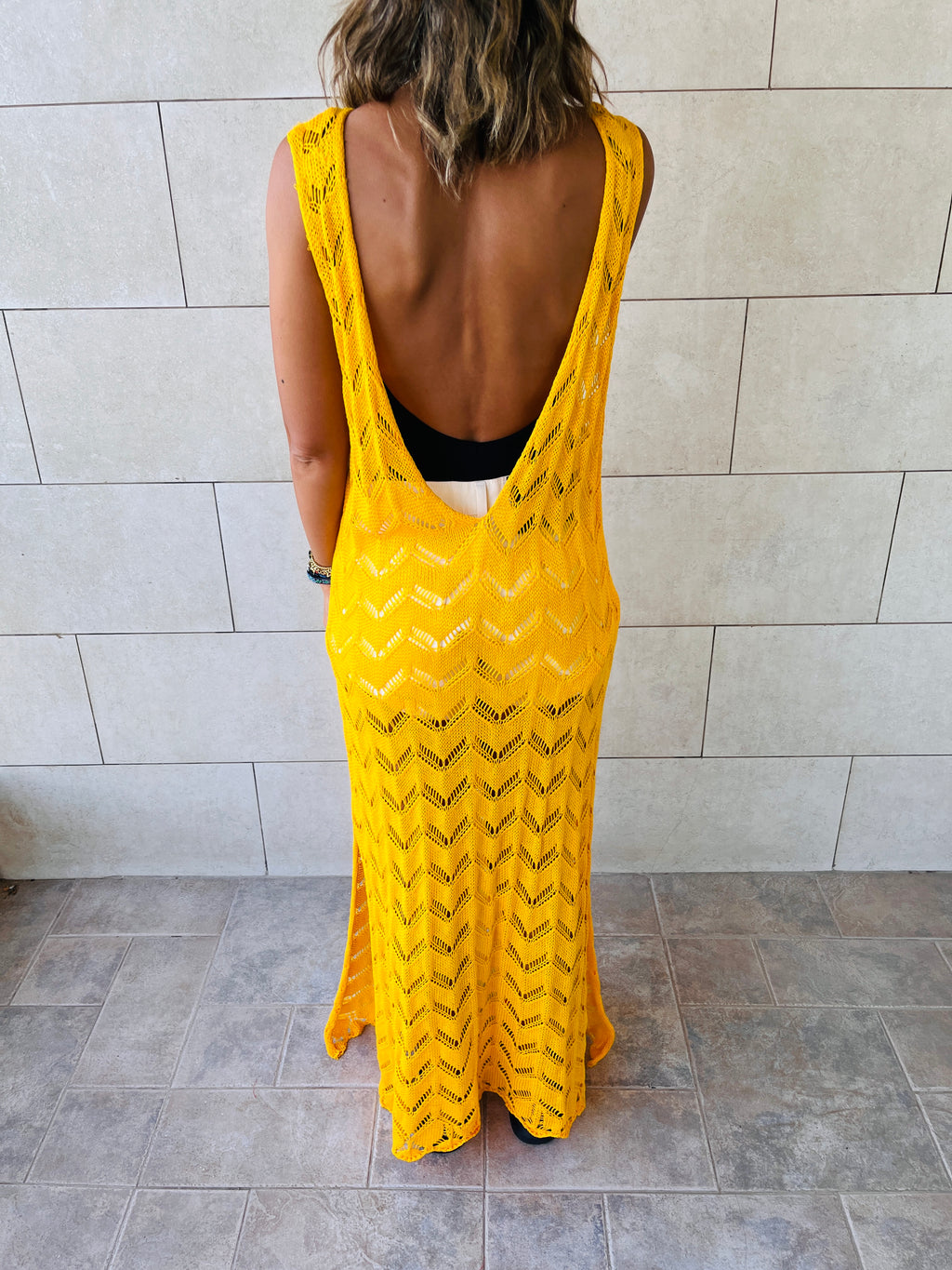 Yellow Backless Beach Dress
