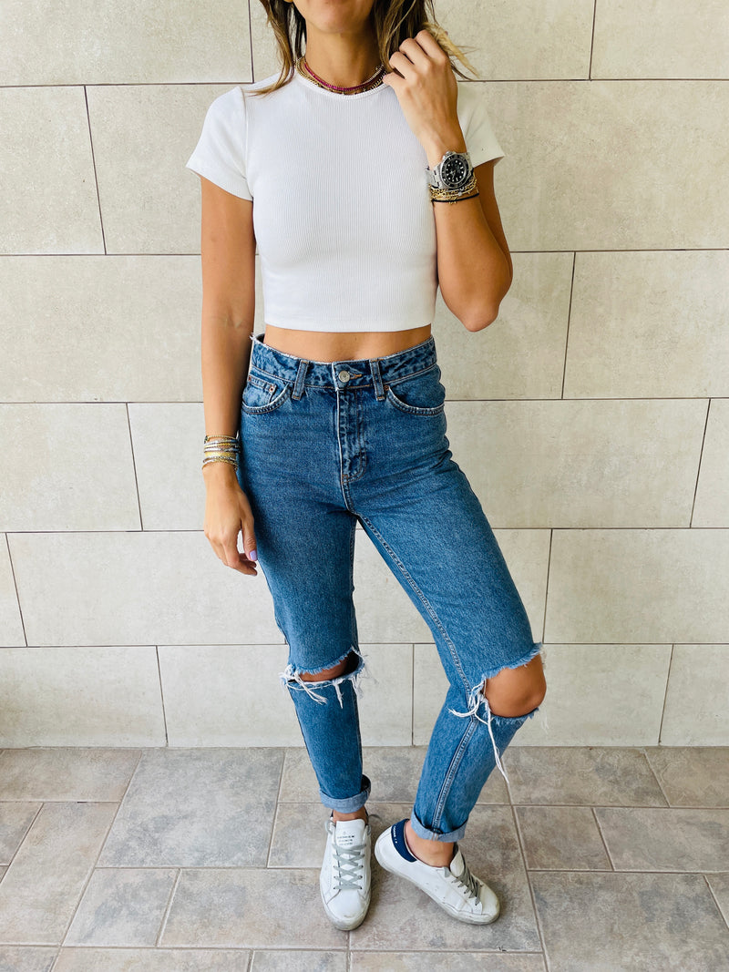Black & White & Grey Crew Neck Crop Set
