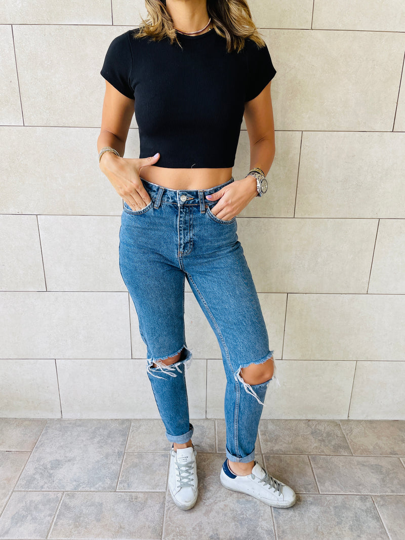 Black & White & Grey Crew Neck Crop Set