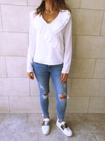 White Ruffle Detail Top