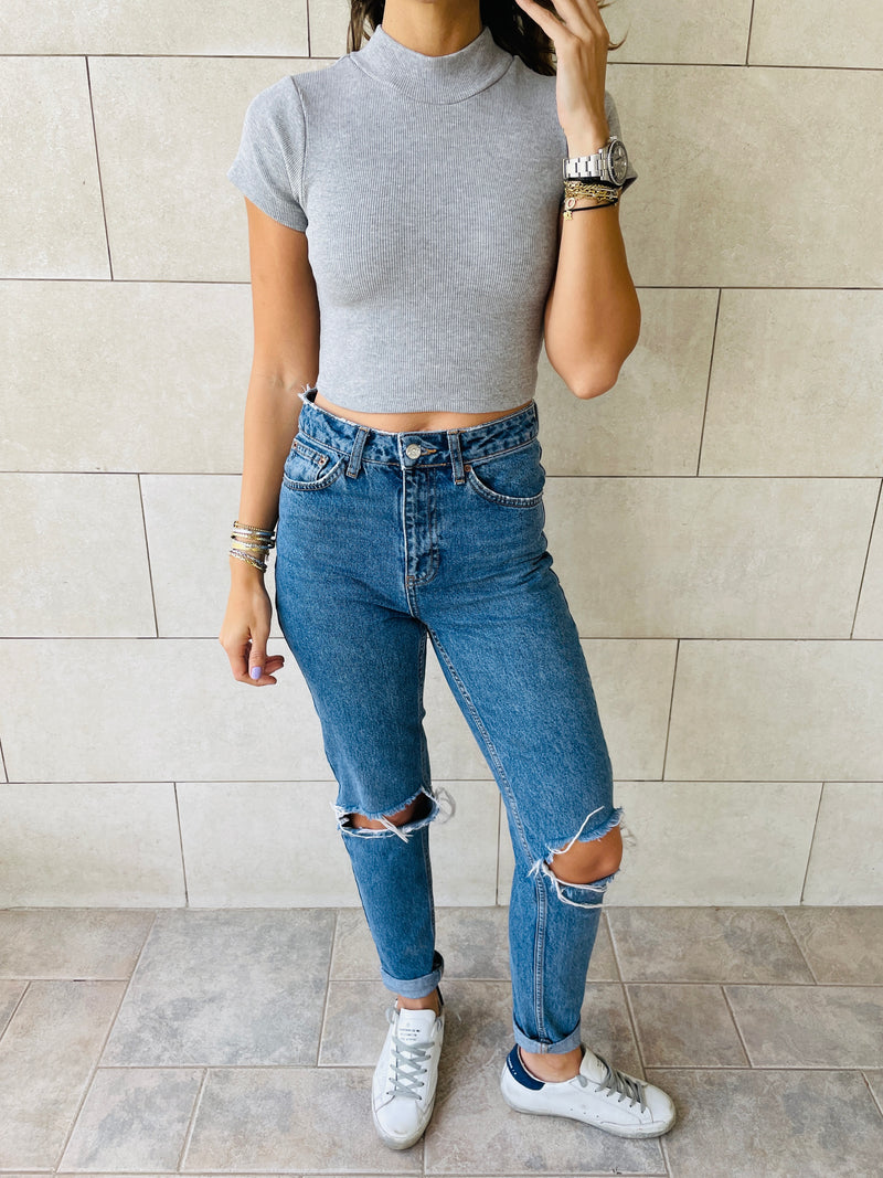 Black & White & Grey High Neck Crop Set
