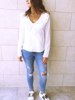 White Ruffle Detail Top