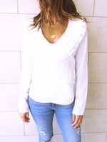 White Ruffle Detail Top