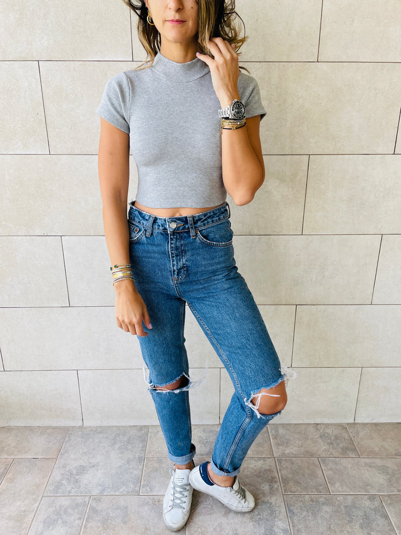 Black & White & Grey High Neck Crop Set