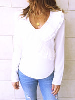 White Ruffle Detail Top