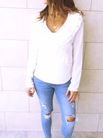 White Ruffle Detail Top
