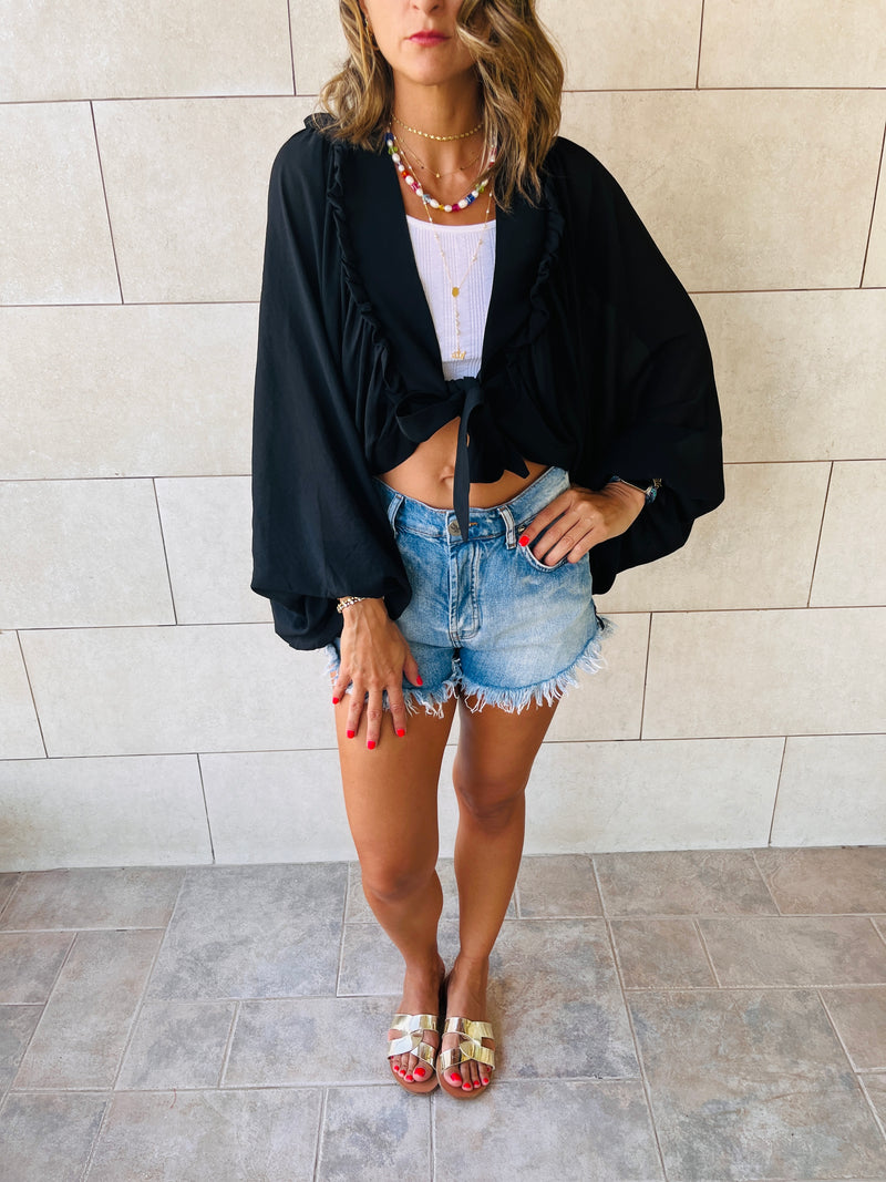 Black Ruffle Chiffon Top