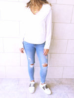 White Ruffle Detail Top