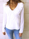 White Ruffle Detail Top